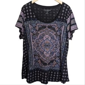 Lucky Brand Black and Purple Short Sleeve Tee